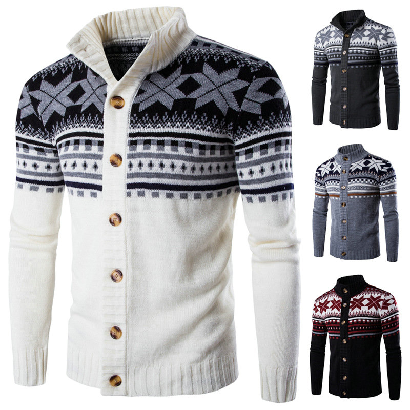 Men's Cardigan Sweater Autumn Winter Warm Fashion Printed Coat DL11001