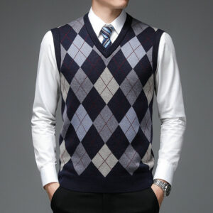 Alternative view of Classic Casual Mens V Neck Knit Vest Designer Wool Sweater DL13002