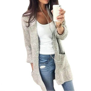 Womens Long Sleeves Grey Knit Sweater Cardigan DL21002