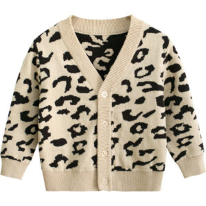 Leopard Baby Kids Knitted Sweater Cardigan V-neck Coat DL31001