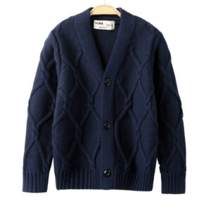 Alternative view of Boys Sweater Solid Warm Jacquard V-neck Cardigan DL31003
