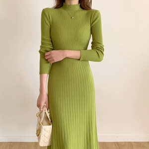 Alternative view of Slim Long Sleeve Party Midi Dress Women Knitted Elegant Sweater DL22001