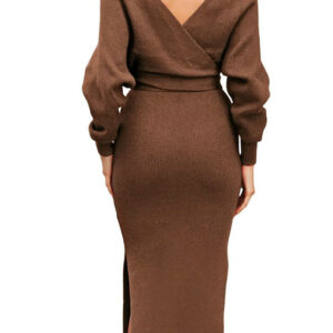 Alternative view of Women's V Neck Sweater Dress Casual Wrap Backless Bodycon Dress DL22005