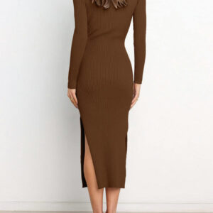 Alternative view of Womens Long Sleeve Knit Sweater Crewneck Tie Waist Slim Dress DL22007