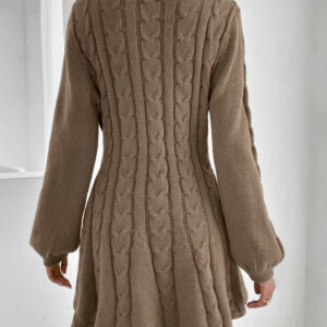 Alternative view of Women's Short V Neck Knit Sweater Soild Long Sleeve Flared Dress DL22008
