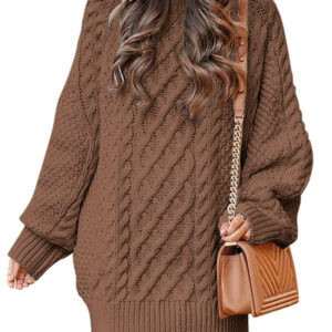 Women Crewneck Long Sleeve Oversized Knit Dress Short Sweater DL22009