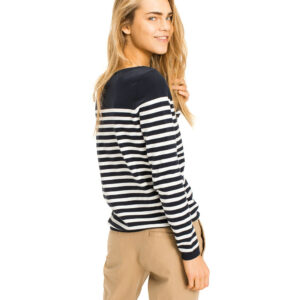 Alternative view of Women's Crewneck Stripe Black White Cotton Sweater Knitted Pullover DL23001