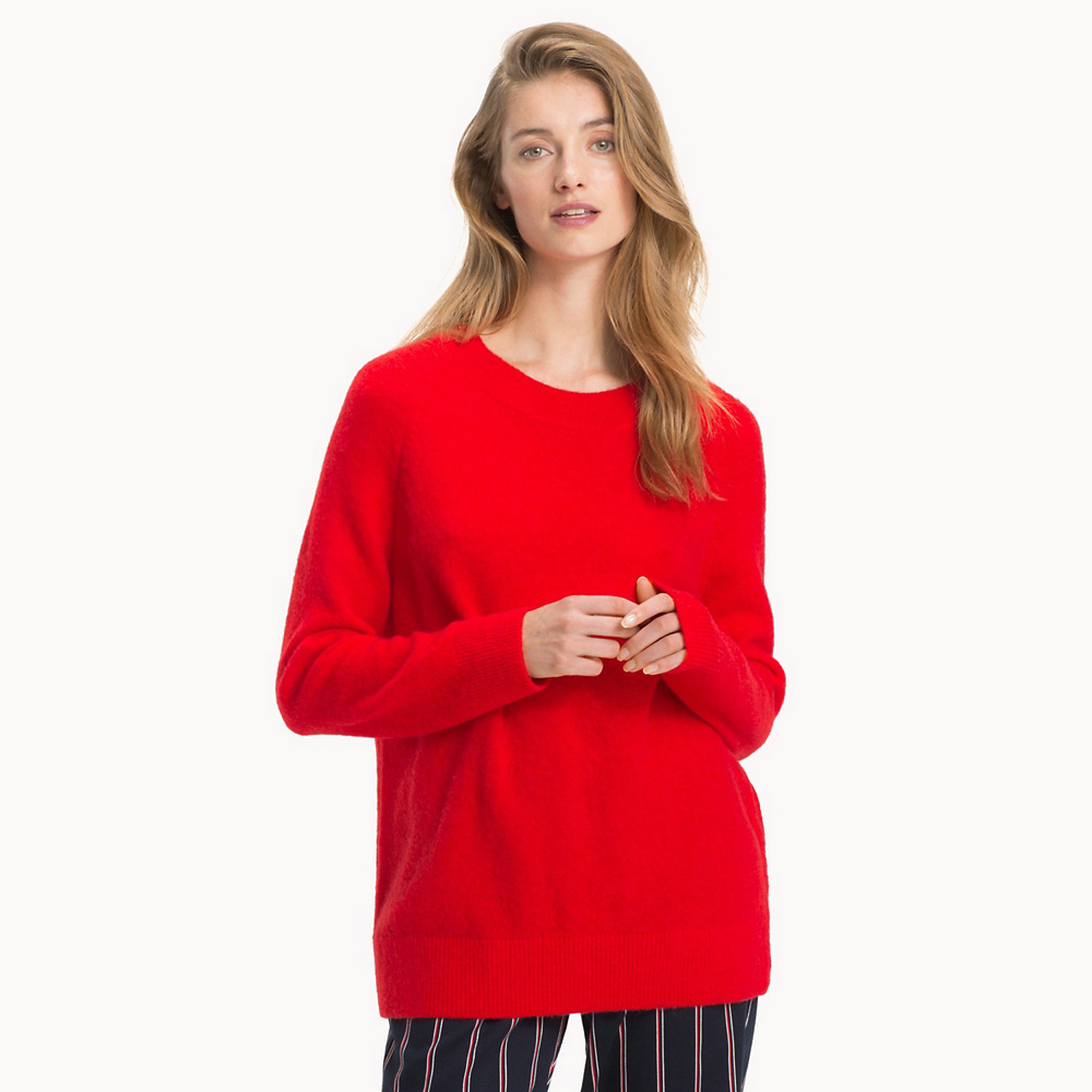 Fashion Women's Nice Knitted Red Casual Oversized Sweater Pullover DL23004