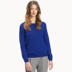 Fashion Women's crewneck Open Back Blue Knitted Sweater Pullover DL23006
