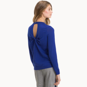 Alternative view of Fashion Women's crewneck Open Back Blue Knitted Sweater Pullover DL23006