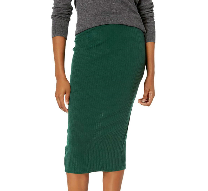 Women's Basic Plain Stretchy Ribbed Knit Split Full Length Skirt DL24004