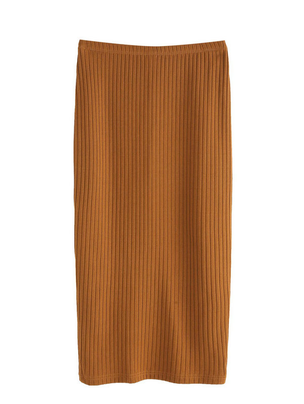 Women's Basic Plain Stretchy Ribbed Knit Split Full Length Skirt DL24004 - Image 5