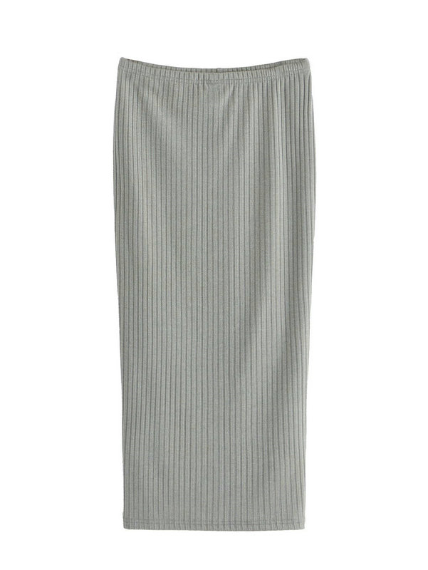Women's Basic Plain Stretchy Ribbed Knit Split Full Length Skirt DL24004 - Image 7