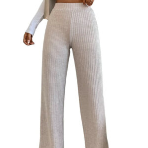 Alternative view of Women's Solid High Waist Wide Leg Pant Elastic Ribbed Knit DL25001