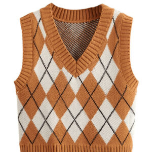 Alternative view of Women's Plaid Geo Knit Crop Top Vest Casual Sweater DL26002