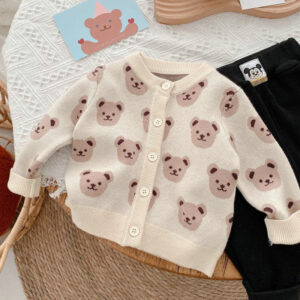 Autumn Toddler Girls Knitted Sweater Cartoon Bear Cardigan Outwear Jacket DL41003