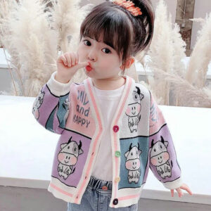 Girls Cardigan Sweaters New Spring Autumn Children's Cartoon Coats Tops DL41004